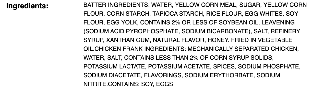 96 Ct. Case of Gluten Free Chicken Corn Dogs, Certified