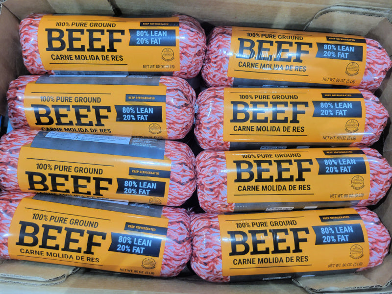 Huge Price Drop: 40 lb Case of 80/20 Natural Ground Beef (in 8 - 5lb Chubs) This is the month to stockup!