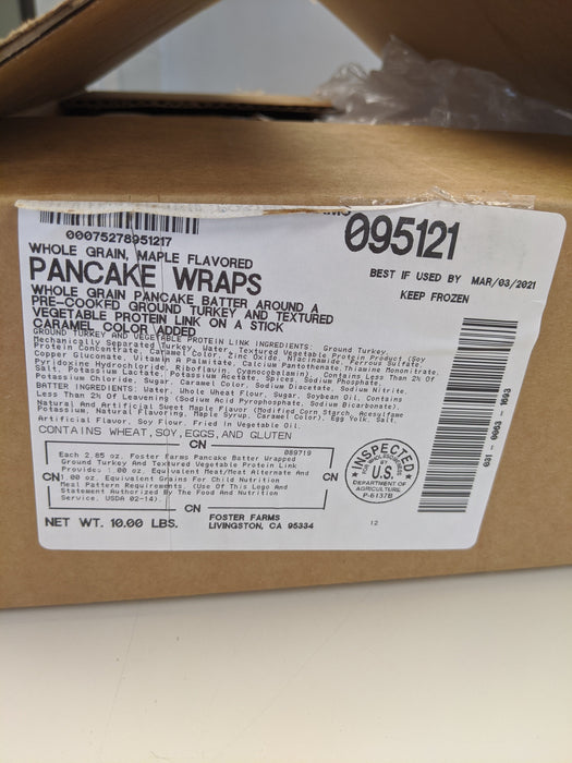 56ct Case of Whole Grain Turkey Sausage Pancake Wraps on a Stick (Breakfast Corn Dogs)