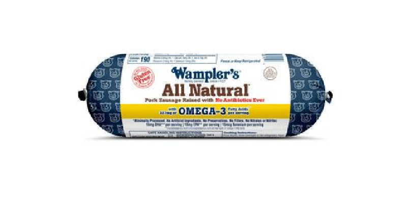 12lb Wampler's All Natural Omega-3  Ground Sausage Roll, 12- 1 lb rolls per case