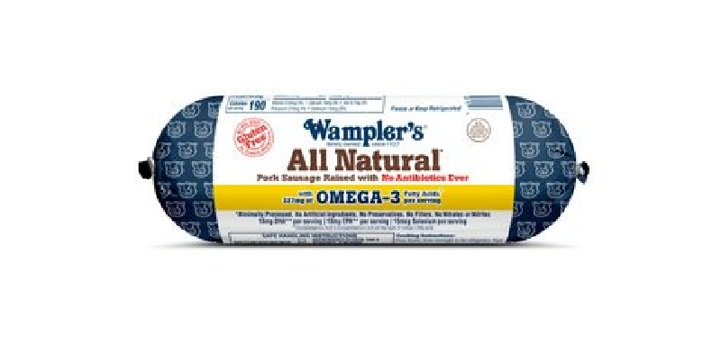 NEW: 12lb Wampler's All Natural Omega-3  Ground Sausage Roll, 12- 1 lb rolls per case, Gluten Free